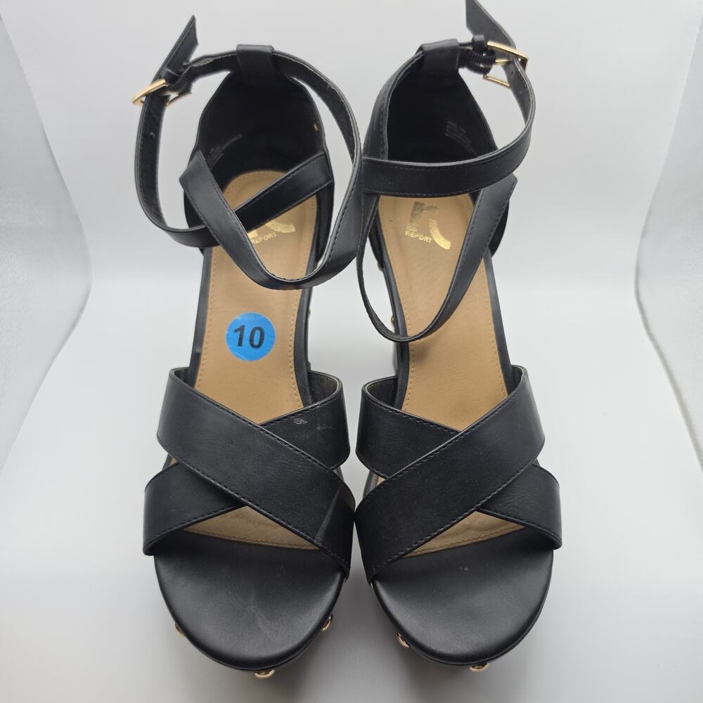 Report Estelle Women's Platform Sandals Size 10 Black Studded Block Heel